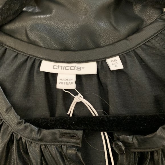 CHICO’S FAUX LEATHER MIDI TIERED DRESS WITH SLEEVES - Picture 7 of 16